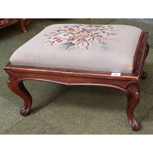 436 - Victorian Tapestry Covered Mahogany Footstool - 63cm W x 48cm D x 31cm H