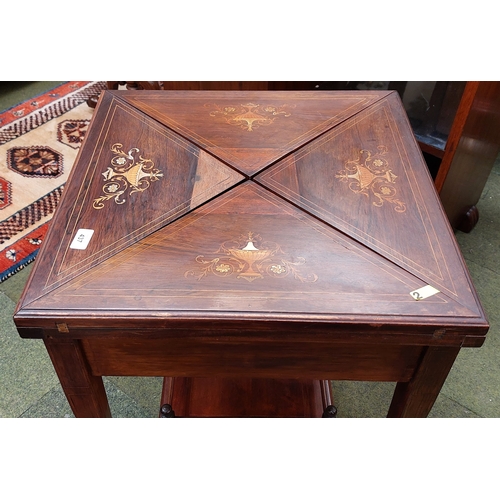 437 - Rosewood Inlaid Envelope 2-Tier Card Table - C. 55cm x 55cm x 69cm H