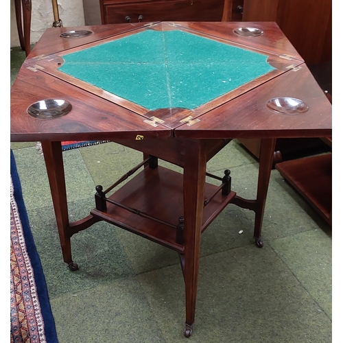 437 - Rosewood Inlaid Envelope 2-Tier Card Table - C. 55cm x 55cm x 69cm H