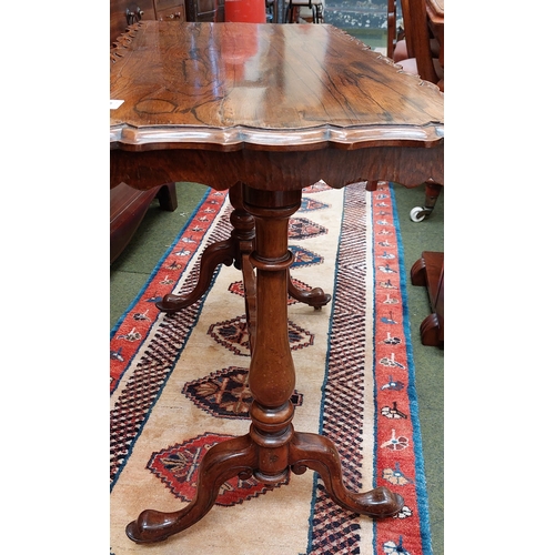 439 - Rosewood Carved Edge Stretcher Base Library Table - C. 50cm W x 42cm D x 81cm H