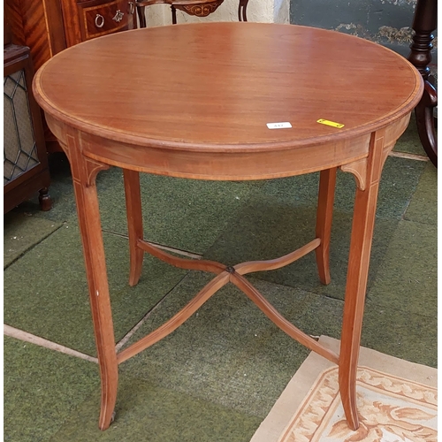 447 - Edwardian Mahogany Circular Occasional Table with Scrolled Stretcher and Tapered Legs - C76cm W x 71... 