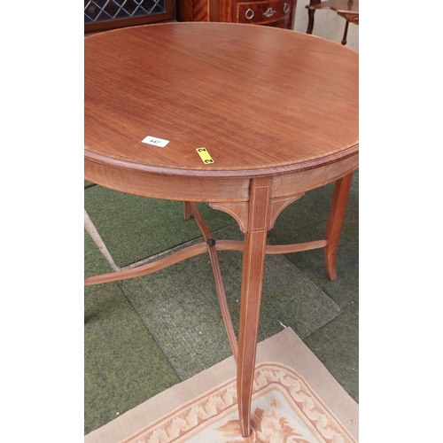 447 - Edwardian Mahogany Circular Occasional Table with Scrolled Stretcher and Tapered Legs - C76cm W x 71... 