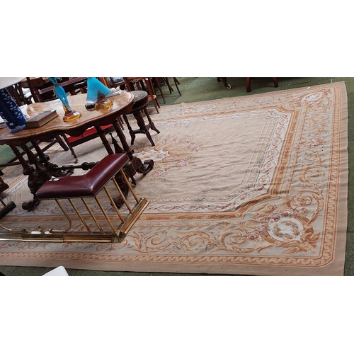 448 - Flat Weave French Style Cream Rug - C. 365cm x 270cm