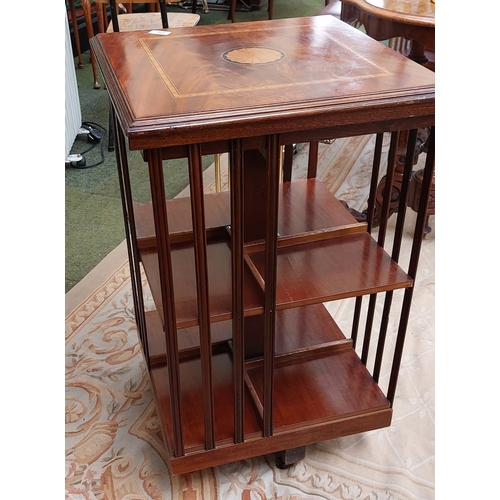 450 - Flamed Mahogany Inlaid Revolving Bookcase - 48cm x 48cm x 79cm H