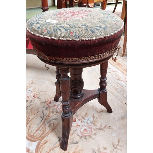 452 - Tapestry Covered Revolving Piano Stool