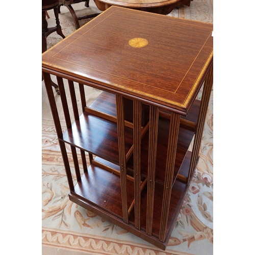 458 - Inlaid Mahogany Revolving Bookcase - C. 47cm x 47cm x 80cm H