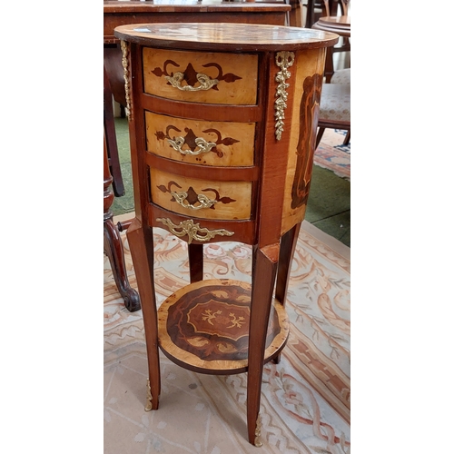 460 - Pair of French Style 3-Drawer Lockers / Lamp Tables - C.35cm W x 75cm H