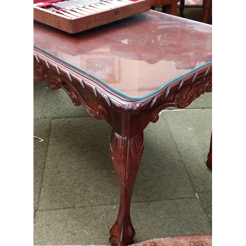 468 - Rope Edged Mahogany Coffee Table on Ball & Claw Feet with Glass Protective Top - C. 91cm W x 51cm D ... 