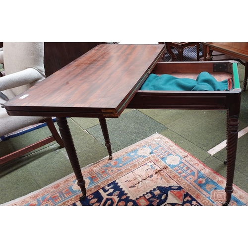 472 - Mahogany Cross-banded Turn Over Leaf Card Table on Twisted Legs and Brass Castors - C. 92cm W x 46cm... 