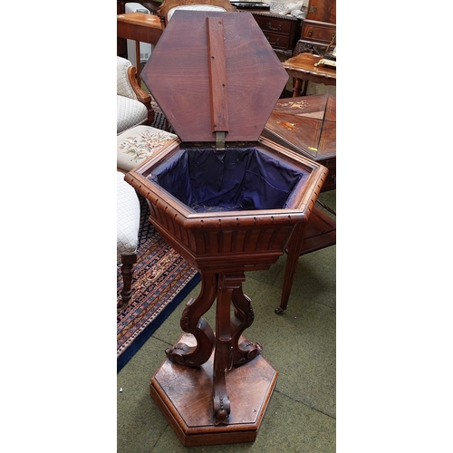 476 - Mahogany Pedestal Plant Stand with lift Top - C. 43cm W x 84cm H