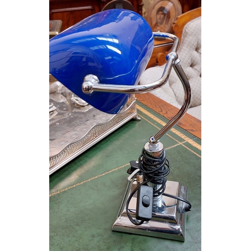 477 - Chrome Library Desk Lamp with Blue Shade