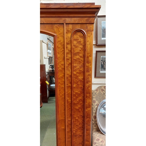 487 - Flamed Mahogany Fitted Interior Mirror Door Wardrobe - C. 142cm W x 57cm D x 209cm H