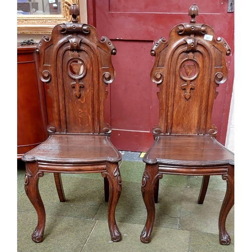 491 - Pair of Carved Oak Hall Chairs on Ball & Claw Feet