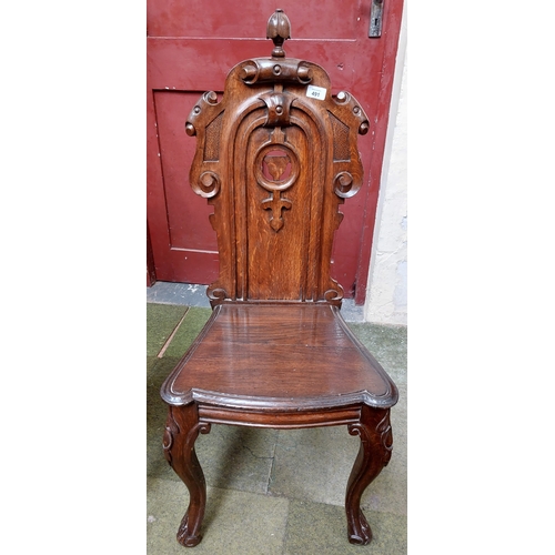 491 - Pair of Carved Oak Hall Chairs on Ball & Claw Feet