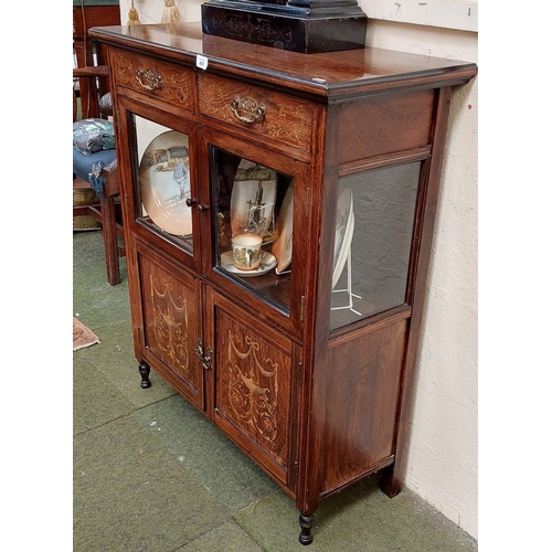 497 - Inlaid Rosewood Neat Size Glazed Display Cabinet - C. 86cm W x 37cm D x 102cm H