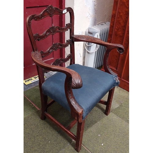 498 - Carved Mahogany Ladder Back Chippendale Style Armchair