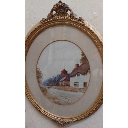 499 - Pair of Oval Gilt Framed Cottage Scenes