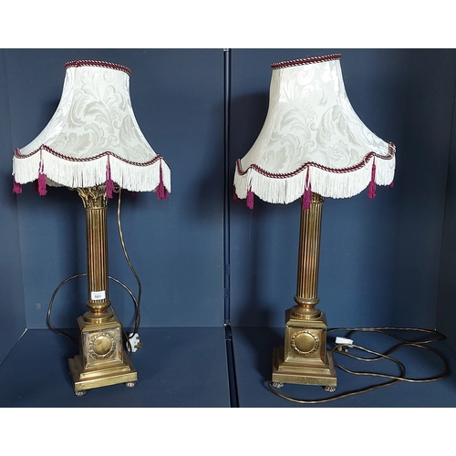 501 - Pair of Tall Brass Corinthian Column Lamps - C. 80cm H