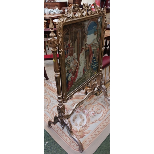 522 - Gilt French Style Double Sided Mirror & Tapestry Fire Screen - C. 121cm H x 72cm W