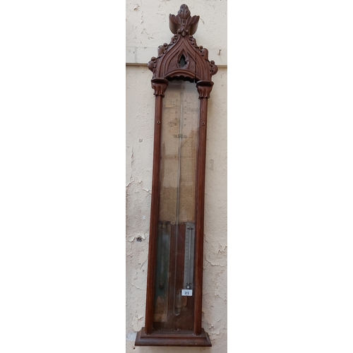 372 - Carved Oak Glass Front Rise and Fall Barometer by Chancellor & Son, Dublin.