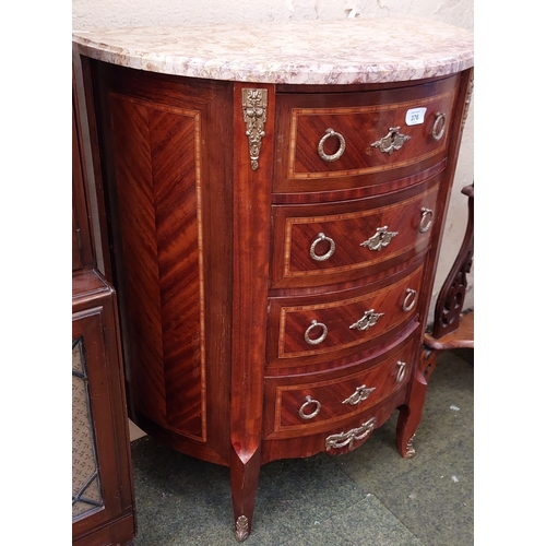 376 - Marble Top Bow Front French Style Chest of Drawers - C. 66cm W x 36cm D x 81cm H