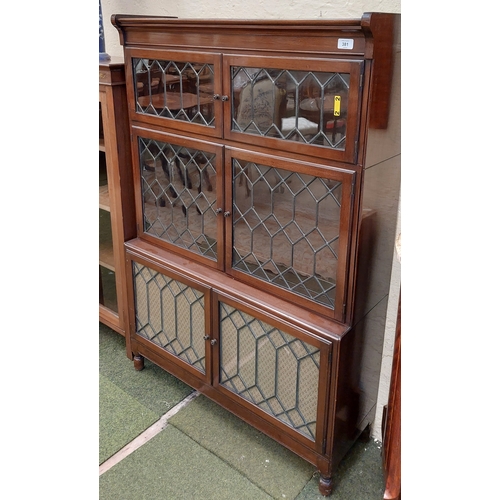 381 - Leaded Glass Sectional Bookcase by Minty of Oxford - C. 90cm W x 31cm D x 132cm H