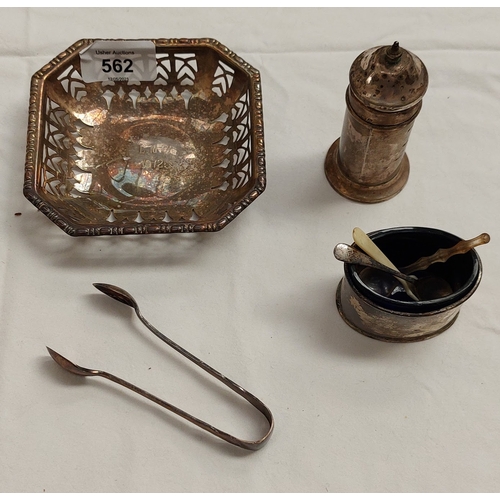 562 - Misc. Silver lot inc Dish, Salt Cellar, Spoons etc