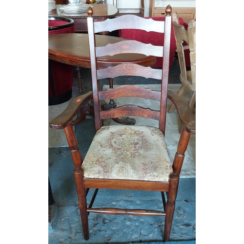 596 - Ladder Back Country Style Elbow Chair with Tapestry Seat