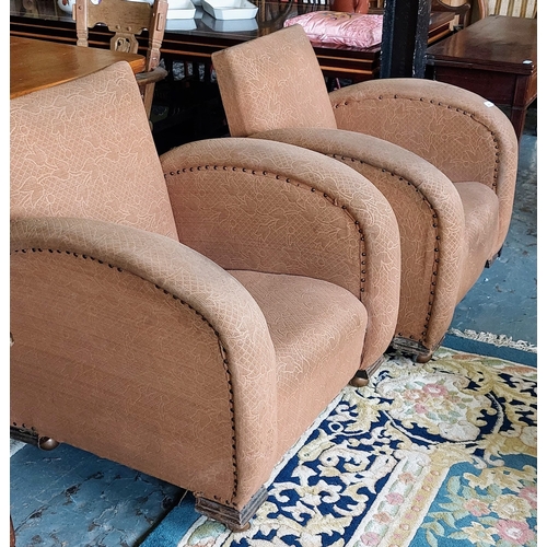 599 - Pair of Mid Century Upholstered Curved Arm Armchairs