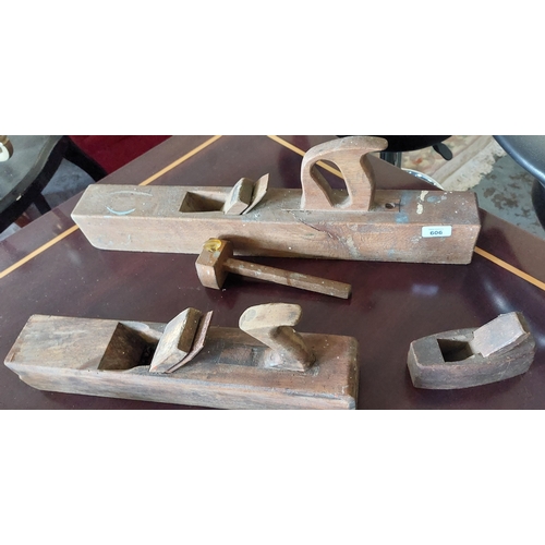 606 - 3 Wooden Planes and a Mortice Gauge