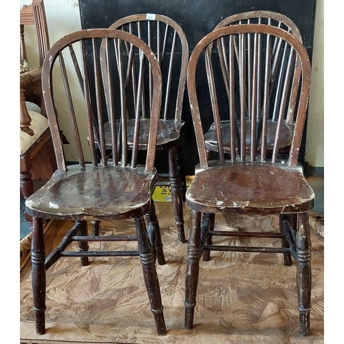 609 - 4 Painted Pine Windsor Back Kitchen Chairs