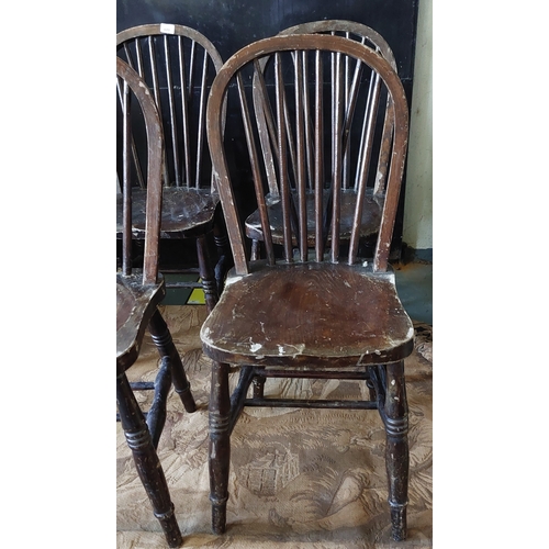 609 - 4 Painted Pine Windsor Back Kitchen Chairs