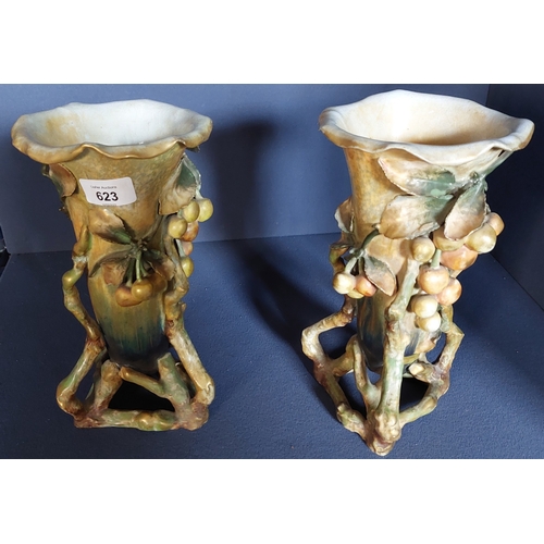 623 - Pair of Art Nouveau Style Majolica Vases