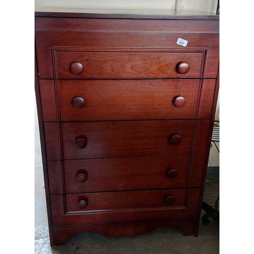 624 - 5-Drawer Modern Mahogany Chest of Drawers - C. 72cm W x 41cm D x 103cm H