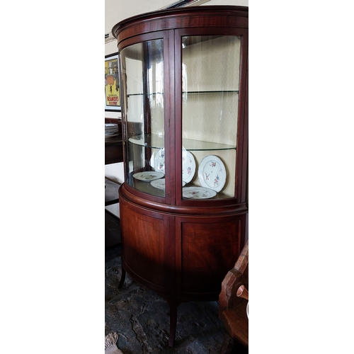 634 - Edwardian Mahogany Bow Fronted Inlaid Cabinet - C. 107cm W x 184cm H