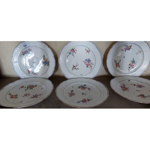 635 - 6 Sèvres French Hand Painted Dinner Plates -  C.1770.