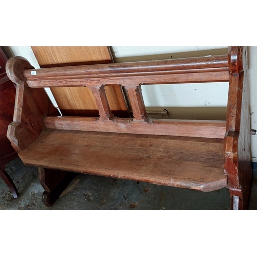 637 - Neat Size Pine Church Pew - C. 129cm W x 40cm D x 95cm H