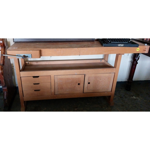 642 - Carpenters Workbench with 2 Vices - Abrafile Outi France - C. 154cm W x 55cm D x 83cm H