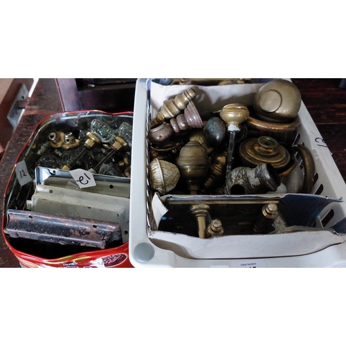 645 - Box of Victorian Glass Door Handles & A Box of Misc Brasses & Brassware