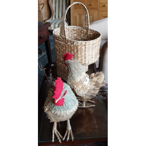 676 - Wicker Picnic Basket & 2 Hens