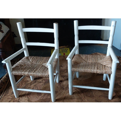 680 - Pair of Childrens Country Style Armchairs with Rush Seats