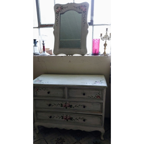 681 - Painted French Style 2 Over 2 Chest of Drawers with Matching Dressing Mirror - C. 105cm W x 50cm D x... 