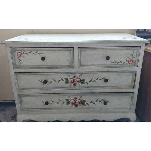 681 - Painted French Style 2 Over 2 Chest of Drawers with Matching Dressing Mirror - C. 105cm W x 50cm D x... 