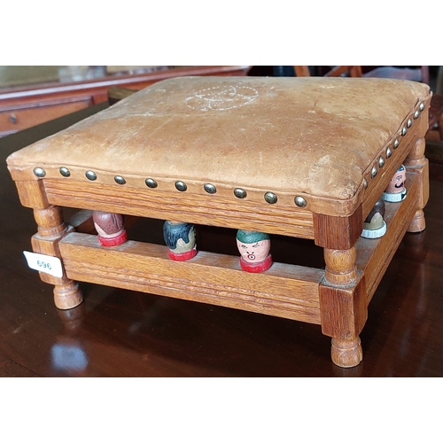 Neat Leather Top Footstool with Comic Decorative Spool Figures