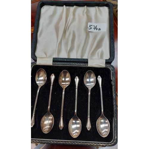 576A - 6 Cased Birmingham Silver Egg Spoons