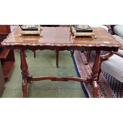 439 - Rosewood Carved Edge Stretcher Base Library Table - C. 50cm W x 42cm D x 81cm H