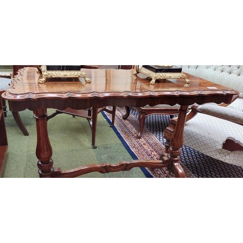 439 - Rosewood Carved Edge Stretcher Base Library Table - C. 50cm W x 42cm D x 81cm H