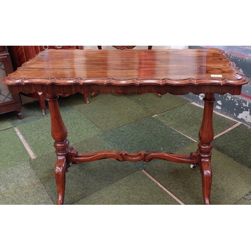 439 - Rosewood Carved Edge Stretcher Base Library Table - C. 50cm W x 42cm D x 81cm H