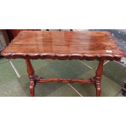 439 - Rosewood Carved Edge Stretcher Base Library Table - C. 50cm W x 42cm D x 81cm H