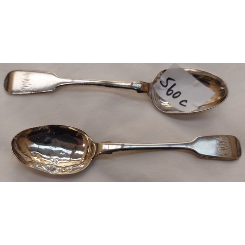 560C - 2 Silver Spoons Dublin 1864